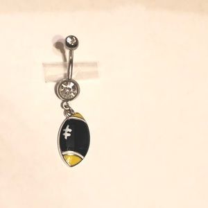Belly ring dangled football “Steelers” colors.